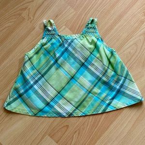 Carter’s: sleeveless blue & green plaid swing top.  Size 2T